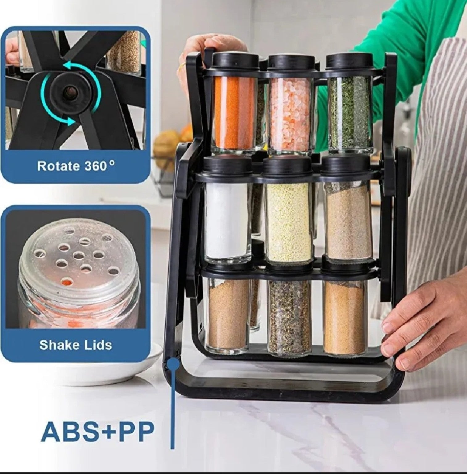 360° Rotating Spice Rack – 18 Glass Jar Kitchen Organizer Free Delivery