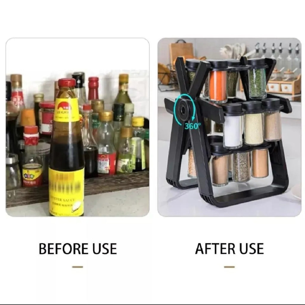 360° Rotating Spice Rack – 18 Glass Jar Kitchen Organizer Free Delivery