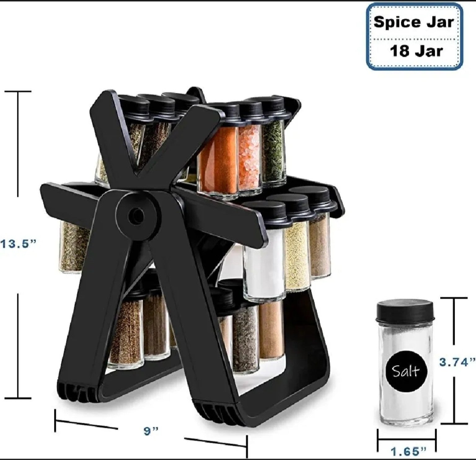 360° Rotating Spice Rack – 18 Glass Jar Kitchen Organizer Free Delivery