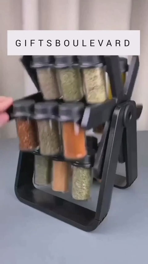 360° Rotating Spice Rack – 18 Glass Jar Kitchen Organizer Free Delivery